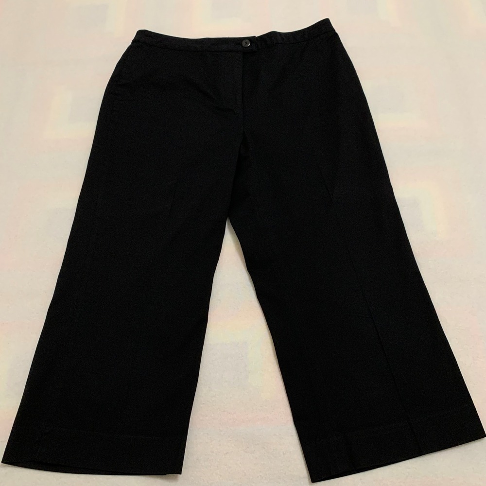 Coldwater Creek Cropped Pants Women's 14 Black Stretch Cotton Blend Wide Leg